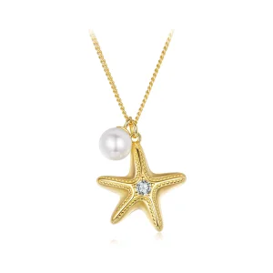(image for) PANDORA Style Gold Plated Starfish Pearl Pendant Necklace - SCN540