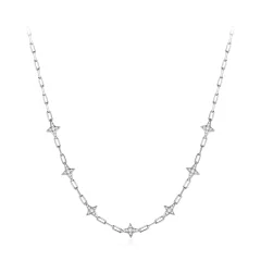 (image for) PANDORA Style Studded Star Station Paperclip Chain Necklace - YIN148