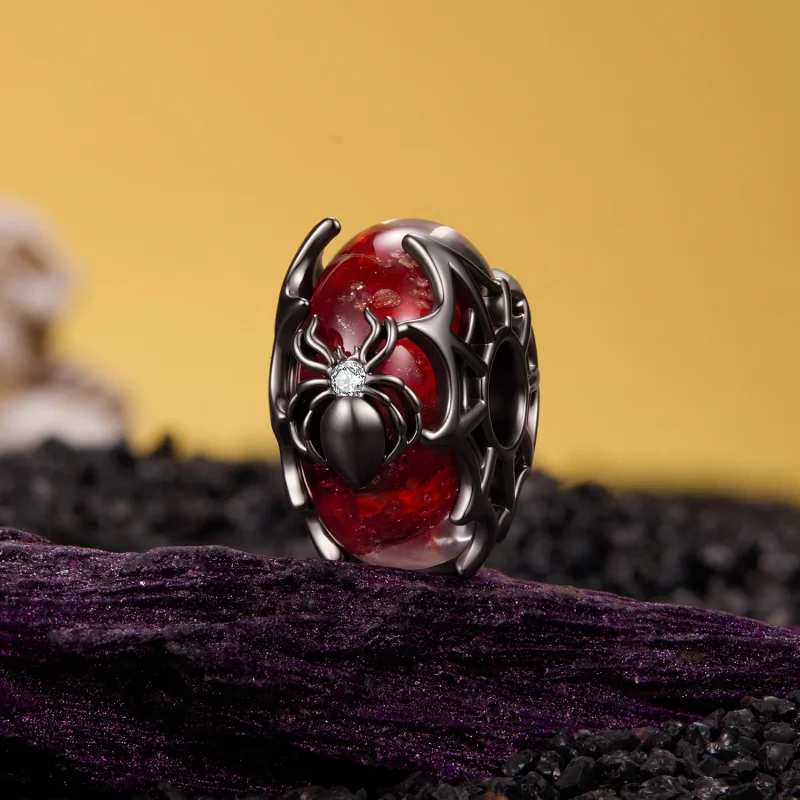 (image for) PANDORA Style Black Spider Red Murano Glass Bead Charm - YIC294 - View 3
