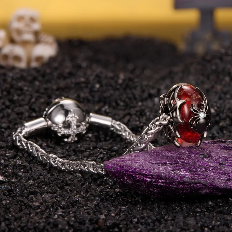 (image for) PANDORA Style Black Spider Red Murano Glass Bead Charm - YIC294 - View 4