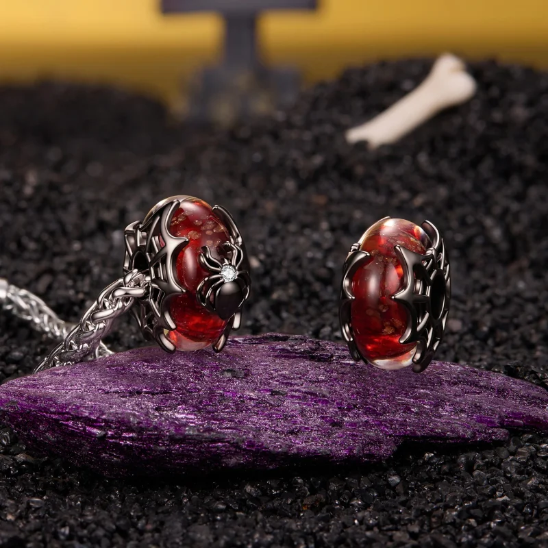 (image for) PANDORA Style Black Spider Red Murano Glass Bead Charm - YIC294 - View 5
