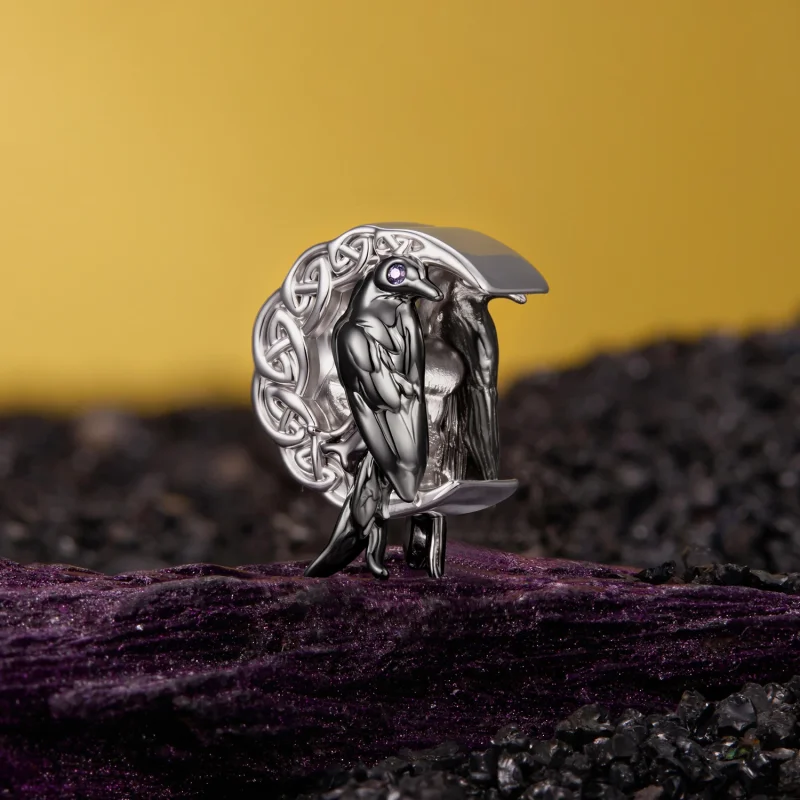 (image for) PANDORA Style Celtic Crescent Moon Raven Bead Charm - YIC301 - View 3