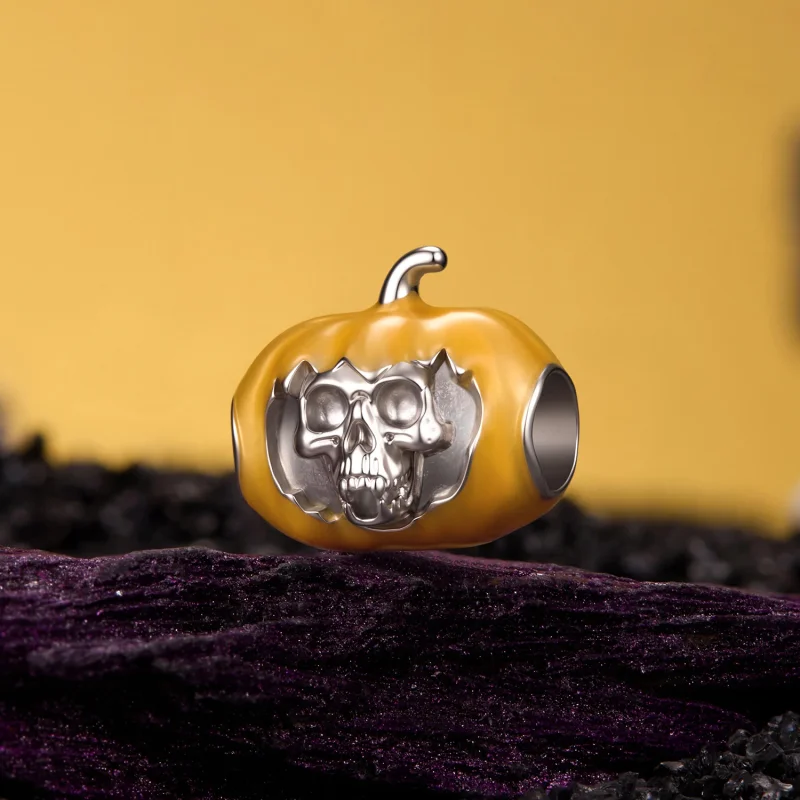(image for) PANDORA Style Glow In The Dark Skull Pumpkin Charm - YIC296 - View 3