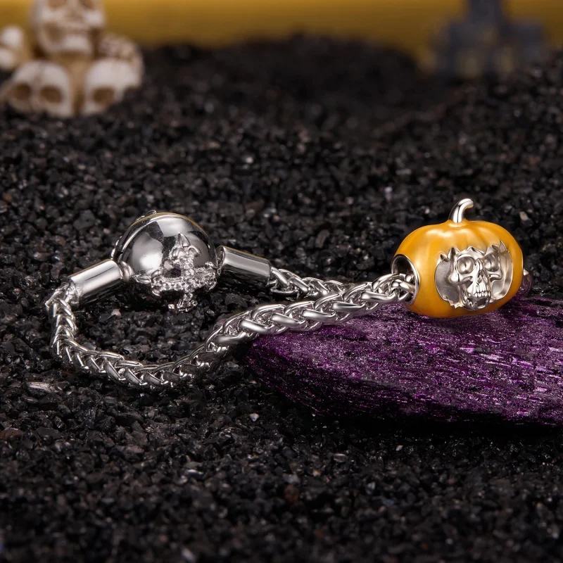 (image for) PANDORA Style Glow In The Dark Skull Pumpkin Charm - YIC296 - View 4
