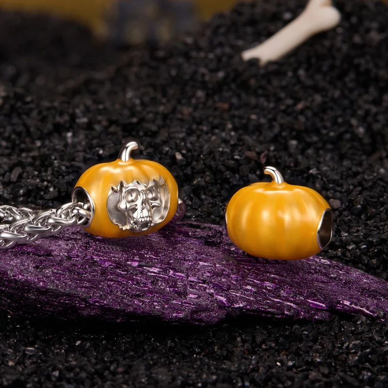 (image for) PANDORA Style Glow In The Dark Skull Pumpkin Charm - YIC296 - View 5