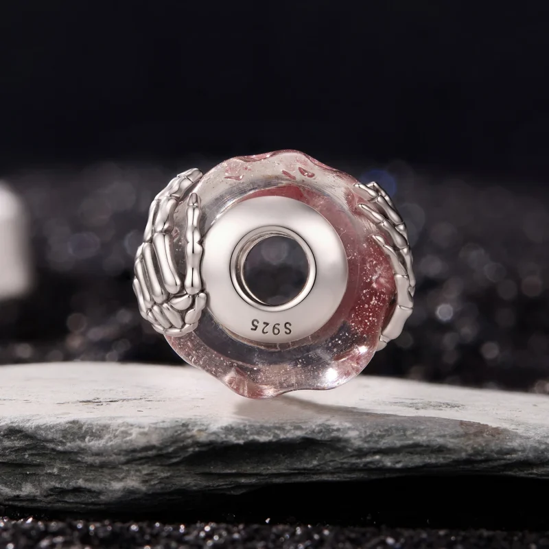 (image for) PANDORA Style Pink Murano Glass Skeleton Hand Charm - SCC3334 - View 2