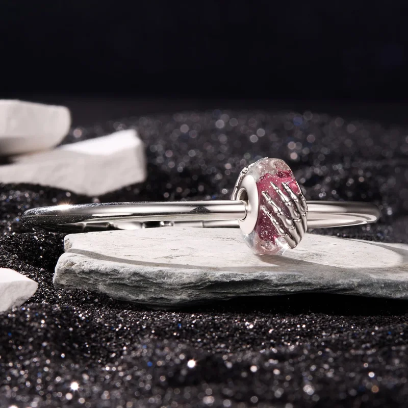 (image for) PANDORA Style Pink Murano Glass Skeleton Hand Charm - SCC3334 - View 4
