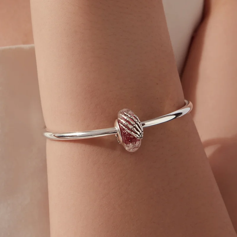 (image for) PANDORA Style Pink Murano Glass Skeleton Hand Charm - SCC3334 - View 6