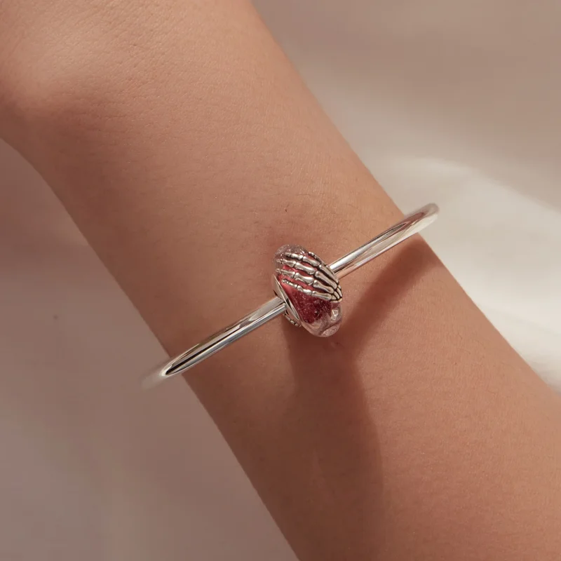 (image for) PANDORA Style Pink Murano Glass Skeleton Hand Charm - SCC3334 - View 8