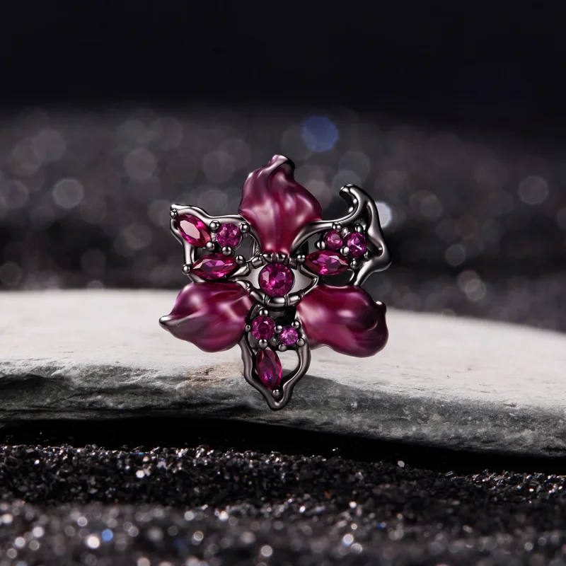 (image for) PANDORA Style Purple Enamel Flower Black Plated Charm - SCC3335 - View 3