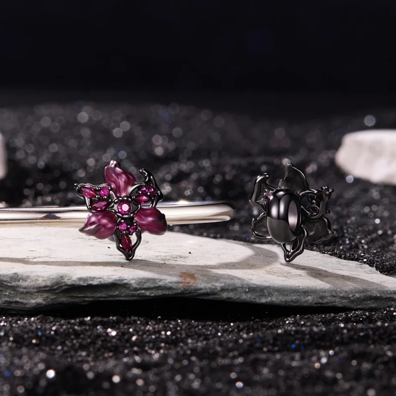 (image for) PANDORA Style Purple Enamel Flower Black Plated Charm - SCC3335 - View 5