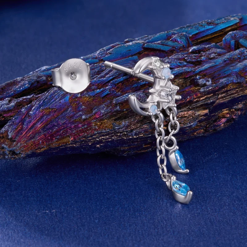 (image for) PANDORA Style Moon Star Blue Stone Threaded Drop Single Earring - SCE2062 - View 2