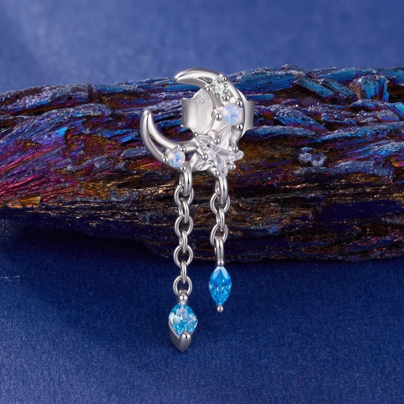 (image for) PANDORA Style Moon Star Blue Stone Threaded Drop Single Earring - SCE2062 - View 3