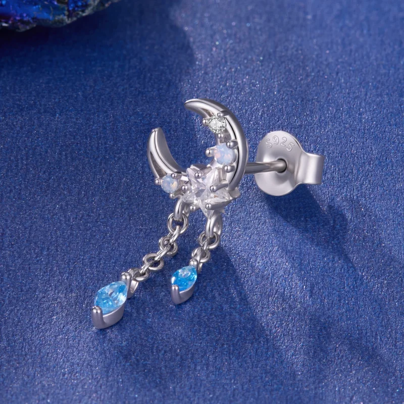 (image for) PANDORA Style Moon Star Blue Stone Threaded Drop Single Earring - SCE2062 - View 4