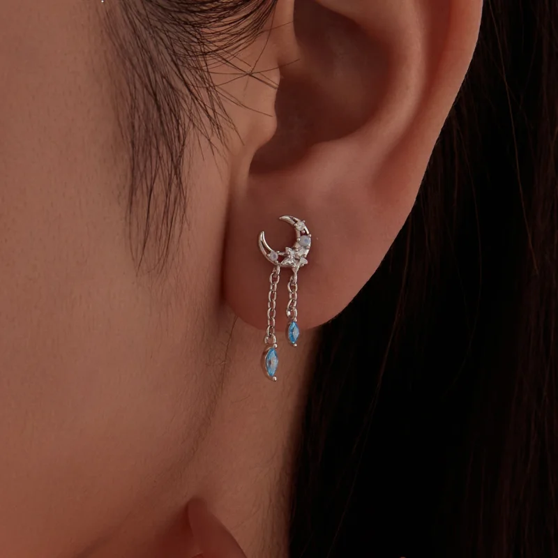 (image for) PANDORA Style Moon Star Blue Stone Threaded Drop Single Earring - SCE2062 - View 5
