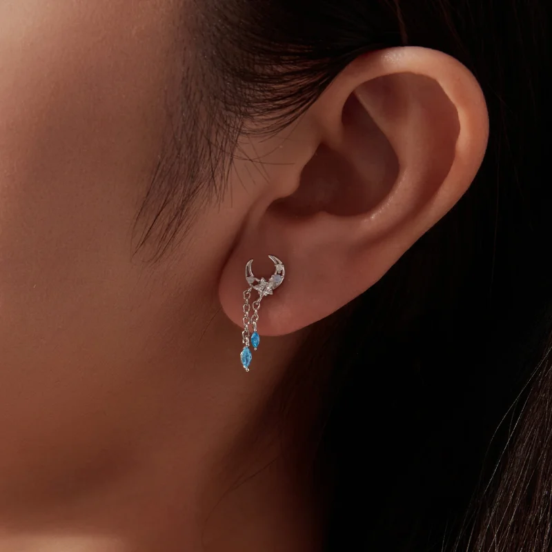 (image for) PANDORA Style Moon Star Blue Stone Threaded Drop Single Earring - SCE2062 - View 7
