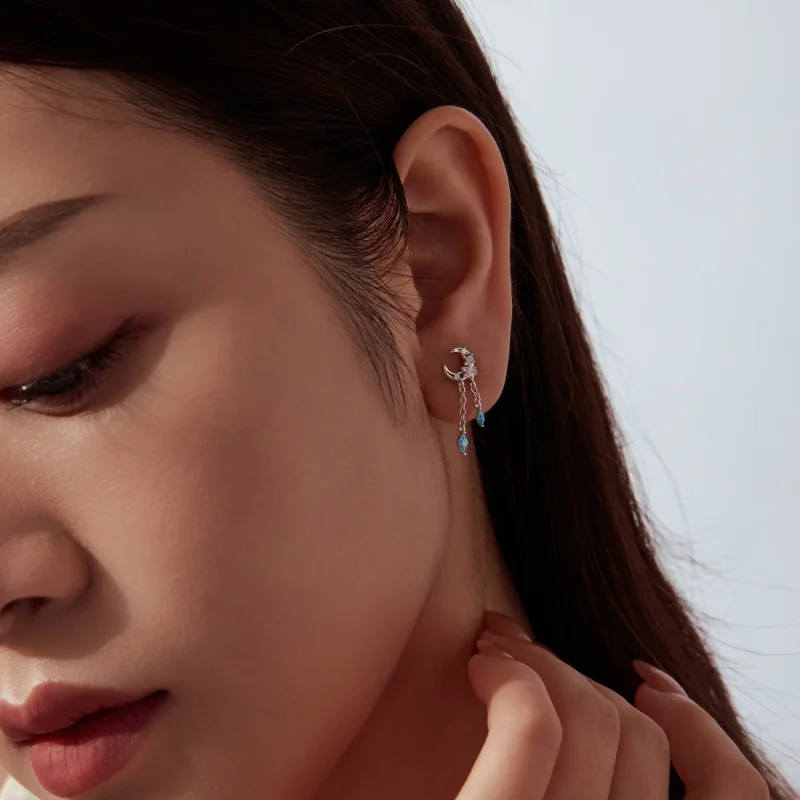 (image for) PANDORA Style Moon Star Blue Stone Threaded Drop Single Earring - SCE2062 - View 8