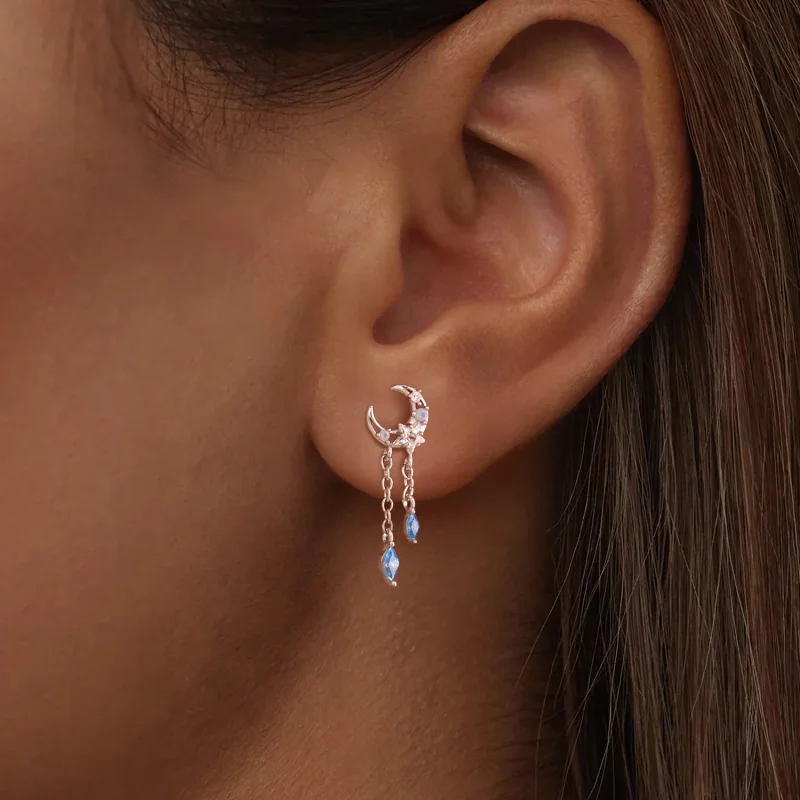 (image for) PANDORA Style Moon Star Blue Stone Threaded Drop Single Earring - SCE2062 - View 9