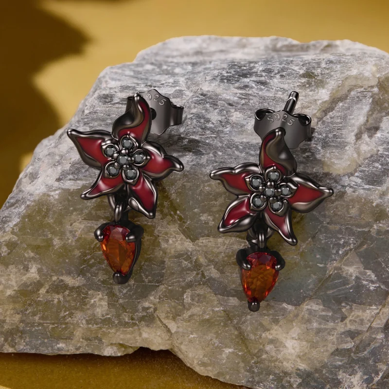(image for) PANDORA Style Red Mandala Flower Dangle Stud Earrings - SCE2054 - View 2