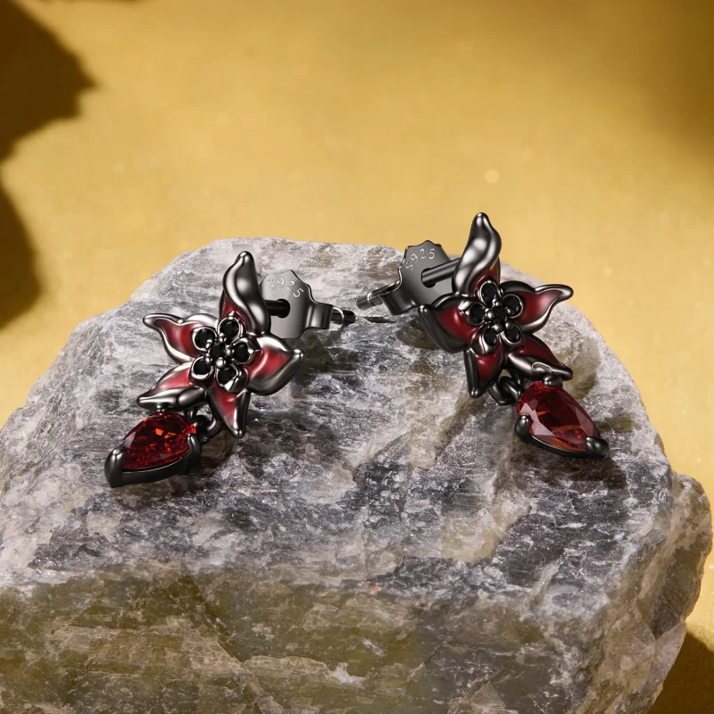 (image for) PANDORA Style Red Mandala Flower Dangle Stud Earrings - SCE2054 - View 4