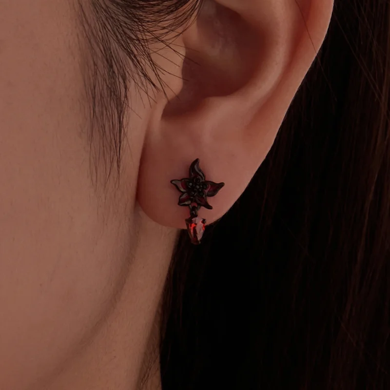 (image for) PANDORA Style Red Mandala Flower Dangle Stud Earrings - SCE2054 - View 6