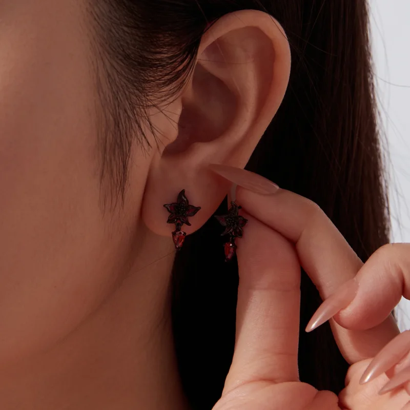(image for) PANDORA Style Red Mandala Flower Dangle Stud Earrings - SCE2054 - View 9