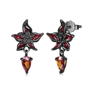 (image for) PANDORA Style Red Mandala Flower Dangle Stud Earrings - SCE2054