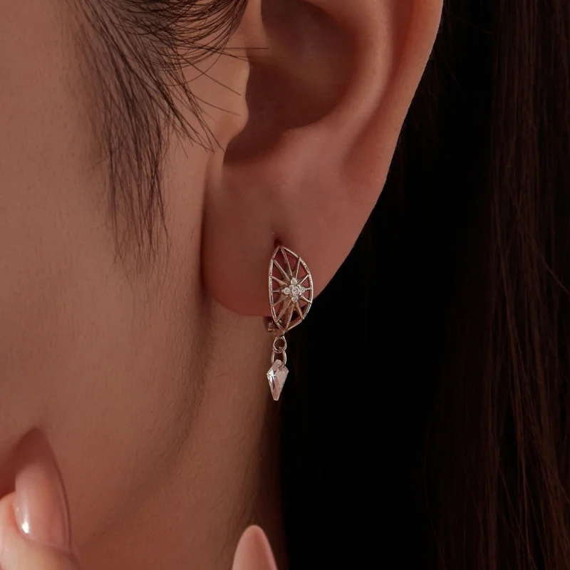 (image for) PANDORA Style Sunburst Pattern Drop Hoop Earrings With Cubic Zirconia - SCE2061 - View 5