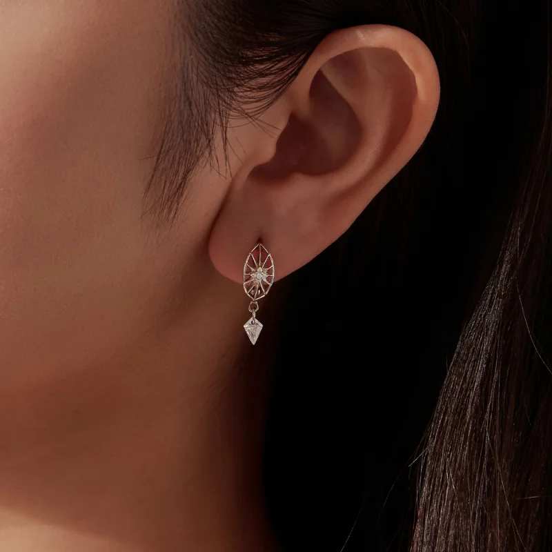 (image for) PANDORA Style Sunburst Pattern Drop Hoop Earrings With Cubic Zirconia - SCE2061 - View 6