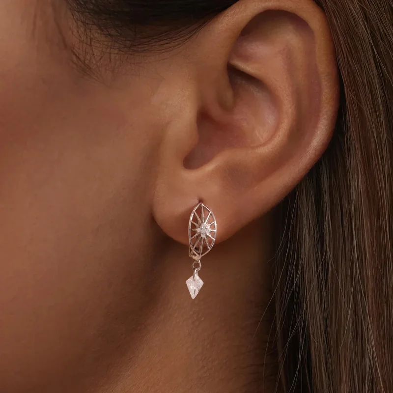 (image for) PANDORA Style Sunburst Pattern Drop Hoop Earrings With Cubic Zirconia - SCE2061 - View 10