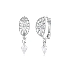 (image for) PANDORA Style Sunburst Pattern Drop Hoop Earrings With Cubic Zirconia - SCE2061