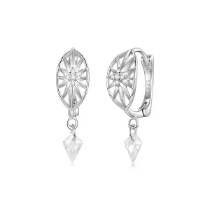 (image for) PANDORA Style Sunburst Pattern Drop Hoop Earrings With Cubic Zirconia - SCE2061