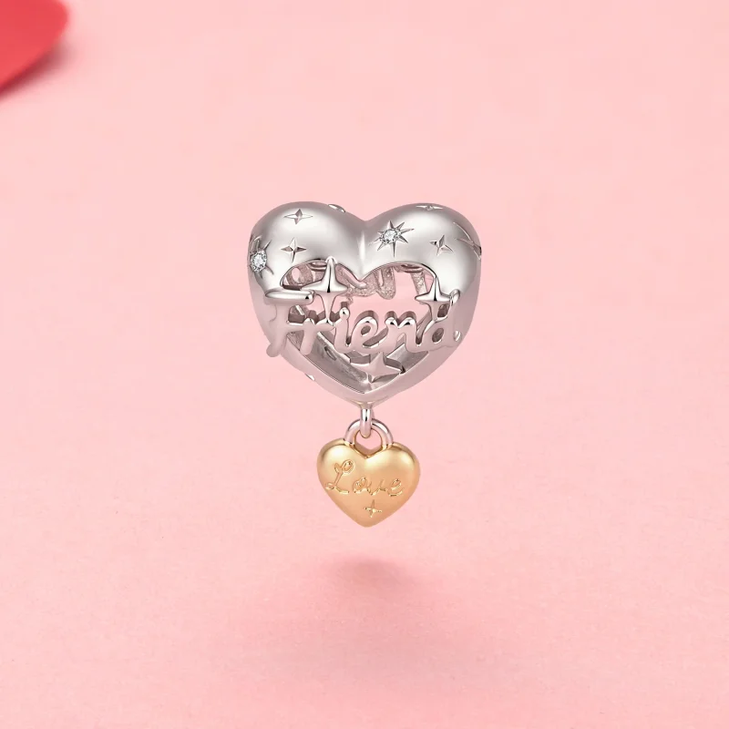 (image for) PANDORA Style Friend Love Heart Two Tone Dangle Charm - YIC302 - View 2