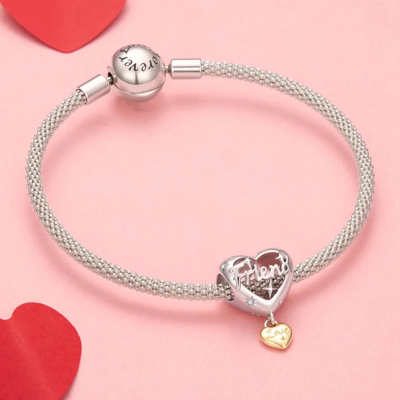 (image for) PANDORA Style Friend Love Heart Two Tone Dangle Charm - YIC302 - View 3