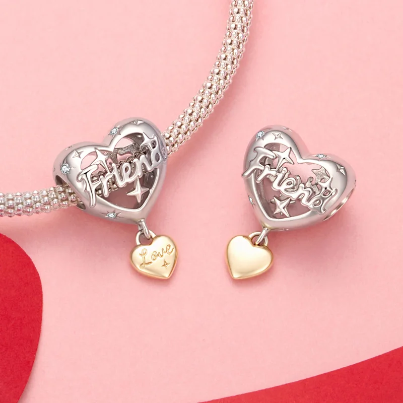 (image for) PANDORA Style Friend Love Heart Two Tone Dangle Charm - YIC302 - View 4