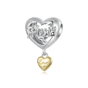 PANDORA Style Friend Love Heart Two Tone Dangle Charm - YIC302 (image for) PANDORA Style Friend Love Heart Two Tone Dangle Charm - YIC302