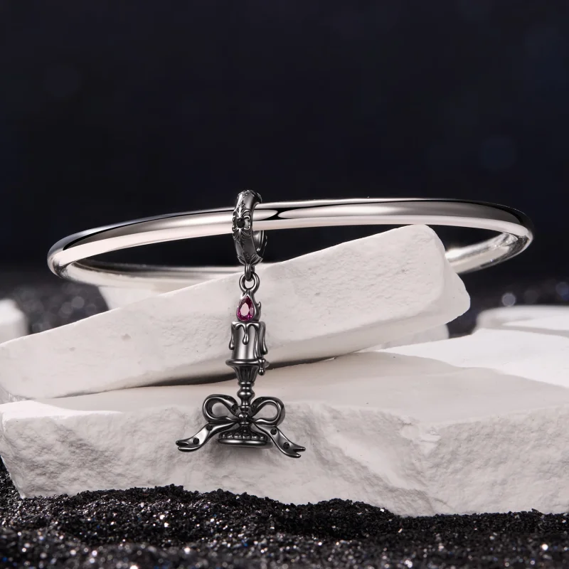 (image for) PANDORA Style Gothic Candlestick Dangle Charm With Purple Stone - SCC3339 - View 3