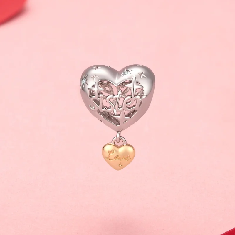 (image for) PANDORA Style Sister Heart Two Tone Dangle Charm - YIC303 - View 2