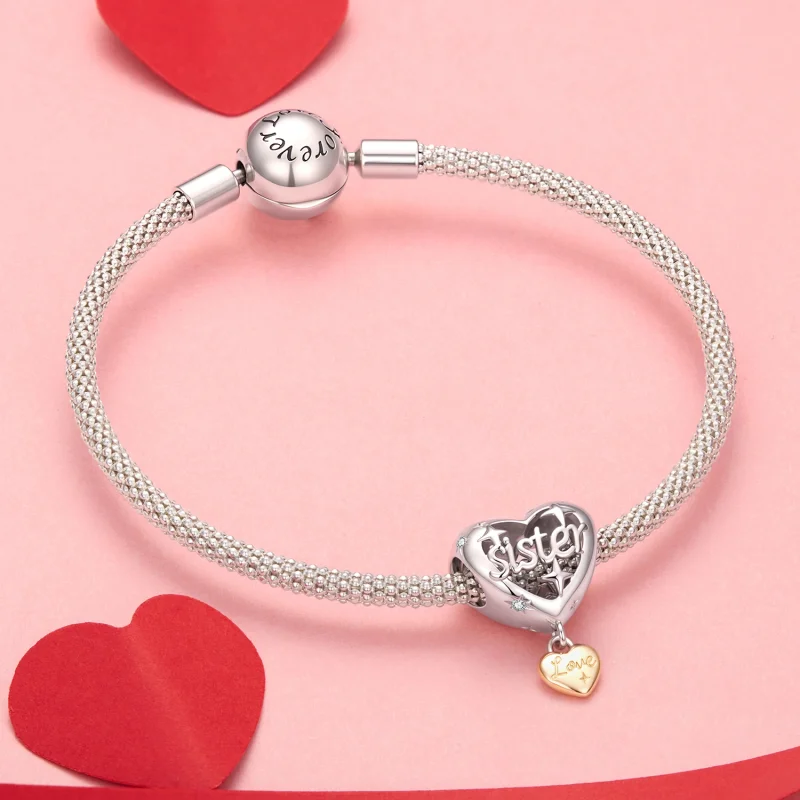 (image for) PANDORA Style Sister Heart Two Tone Dangle Charm - YIC303 - View 3