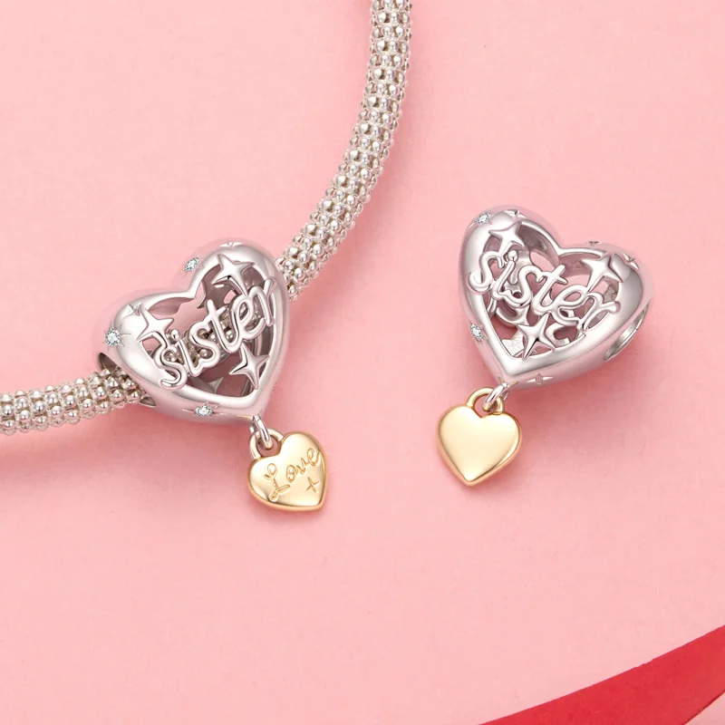 (image for) PANDORA Style Sister Heart Two Tone Dangle Charm - YIC303 - View 4