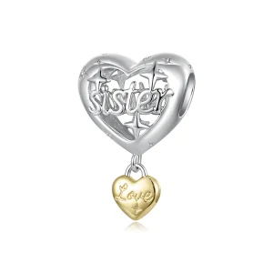 PANDORA Style Sister Heart Two Tone Dangle Charm - YIC303 (image for) PANDORA Style Sister Heart Two Tone Dangle Charm - YIC303