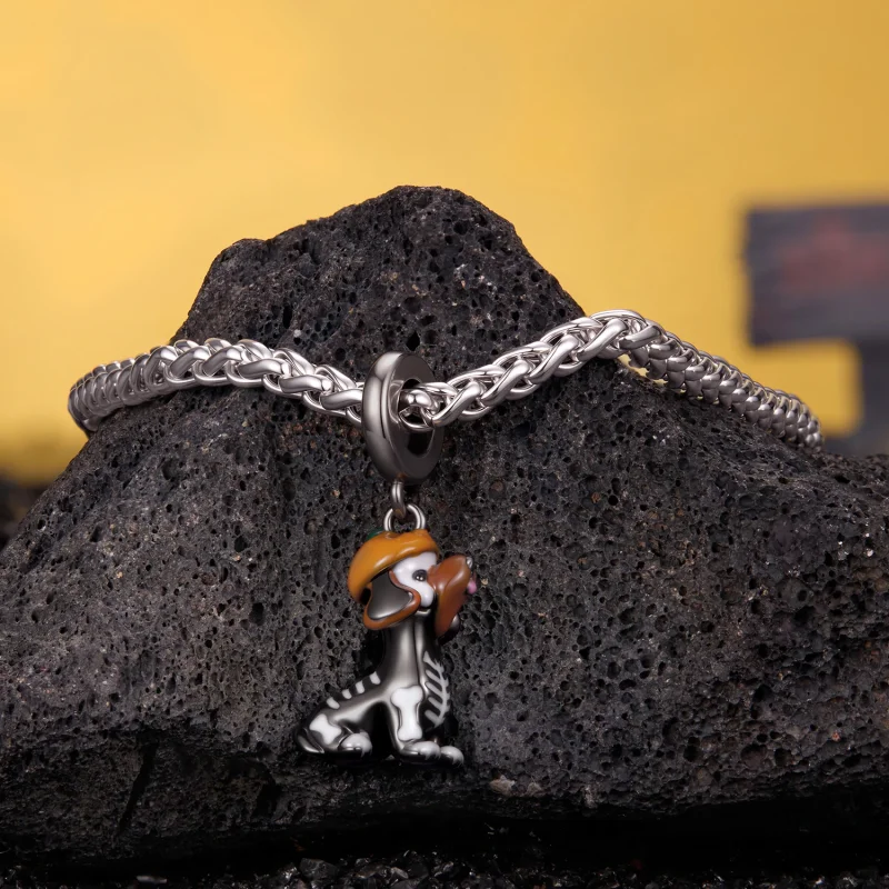 (image for) PANDORA Style Skeleton Dachshund Halloween Dangle Charm - YIC298 - View 3