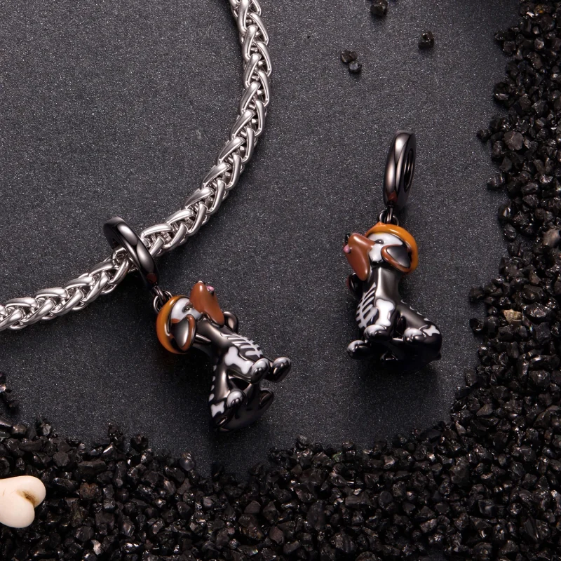 (image for) PANDORA Style Skeleton Dachshund Halloween Dangle Charm - YIC298 - View 4