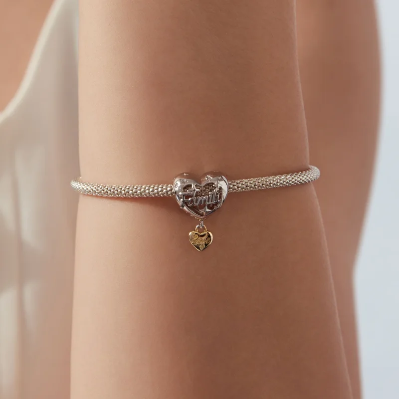 (image for) PANDORA Style Two Tone Family Heart Dangle Charm With Love Pendant - YIC304 - View 5