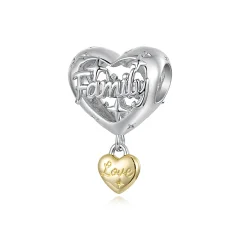 (image for) PANDORA Style Two Tone Family Heart Dangle Charm With Love Pendant - YIC304