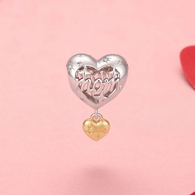 (image for) PANDORA Style Two Tone Mom Heart Dangle Charm With Love Pendant - YIC305 - View 2