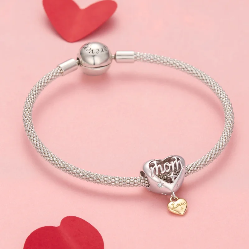 (image for) PANDORA Style Two Tone Mom Heart Dangle Charm With Love Pendant - YIC305 - View 3