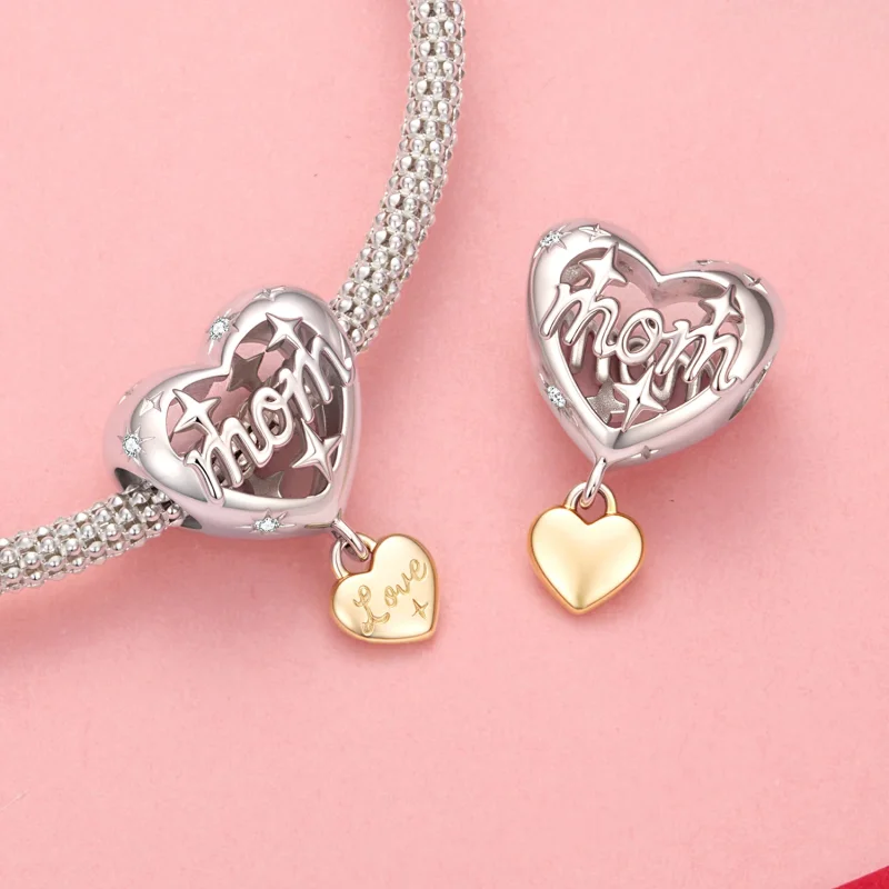 (image for) PANDORA Style Two Tone Mom Heart Dangle Charm With Love Pendant - YIC305 - View 4