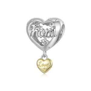 PANDORA Style Two Tone Mom Heart Dangle Charm With Love Pendant - YIC305 (image for) PANDORA Style Two Tone Mom Heart Dangle Charm With Love Pendant - YIC305
