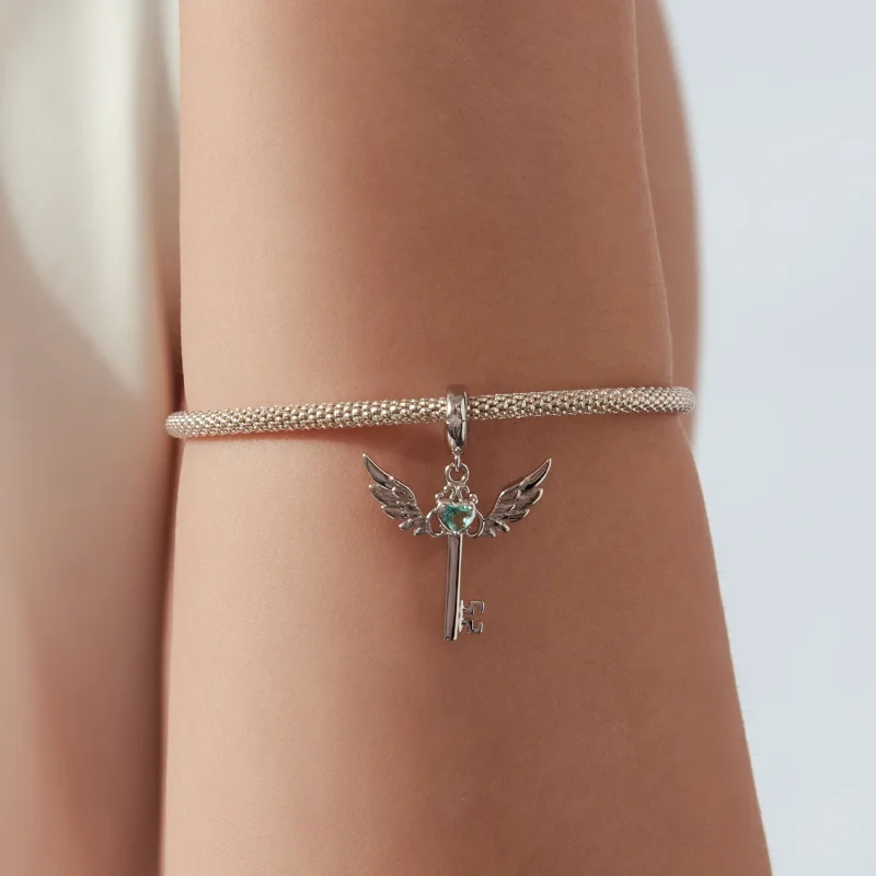 (image for) PANDORA Style Winged Key Dangle Charm With Blue Heart Stone - SCC3343 - View 5